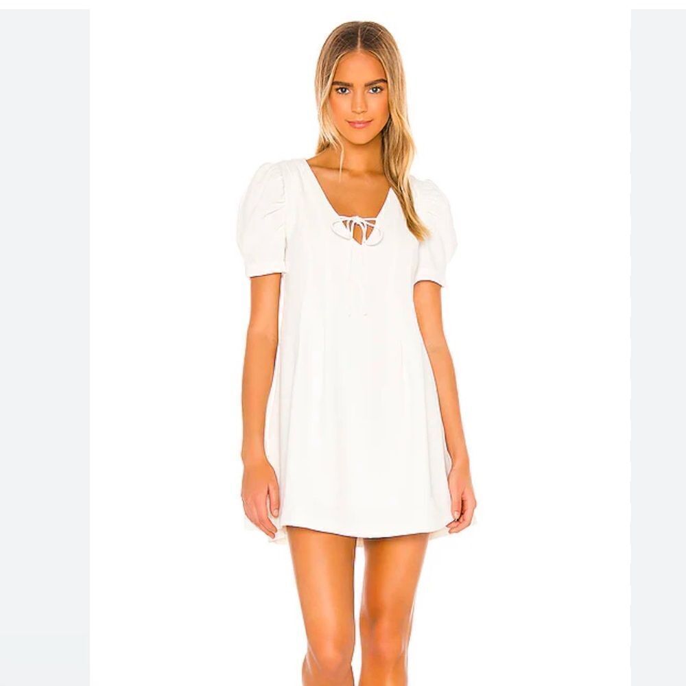 NWT Line & Dot Day Break Puff Sleeve Dress in White mini party Revolve XS